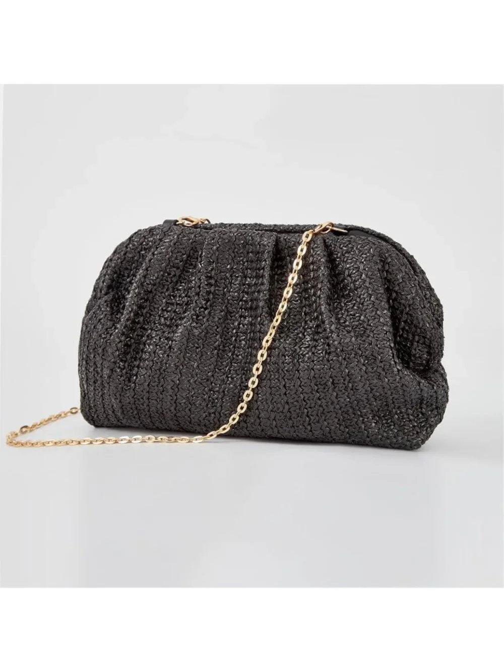 Women’s Black Straw Woven Clutch Purse Crossbody Evening Wedding Handbag